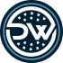 A circular logo featuring the letters DW with a modern, geometric design in dark blue and white.