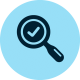 Magnifying glass with check mark icon on blue background, representing search quality or verification.
