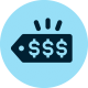 Price tag icon with three dollar signs on a blue circle, representing cost or pricing alerts.