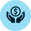 Icon of hands holding a dollar coin, illustrating financial security, savings, and investment concepts.