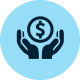 Icon of hands holding a dollar coin, illustrating financial security, savings, and investment concepts.
