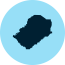 Silhouette of Lesotho in black on a light blue circle background.